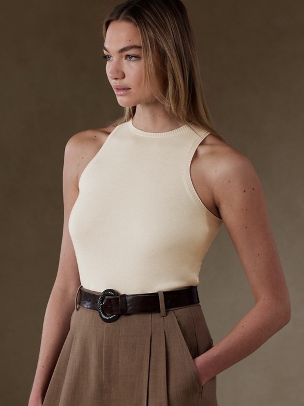 Banana Republic Milano tank with silk & cashmere, ivory large